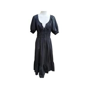 Womens black short-sleeve midi dress size large and now this brand